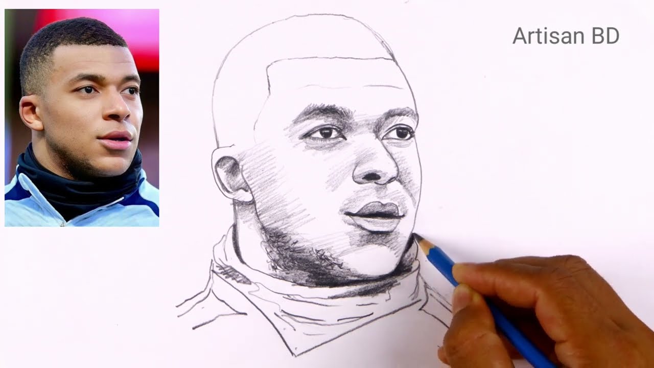 How to draw a Realistic face Kylian Mbappe / Step by Step Pencil Sketch for Beginners #mbappe
