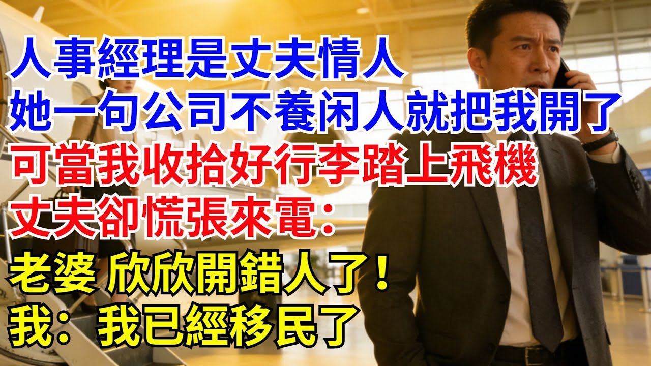 人事經理是丈夫情人，她壹句“公司不養閒人”就把我開了，可當我踏上飛機，丈夫卻慌張來電：“欣欣開錯人了”我：我已經移民#情感故事#爽文#婆媳關系#家庭生活#故事頻道