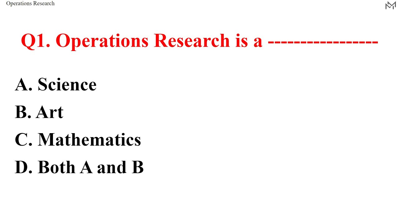 Operations Research Important MCQs
