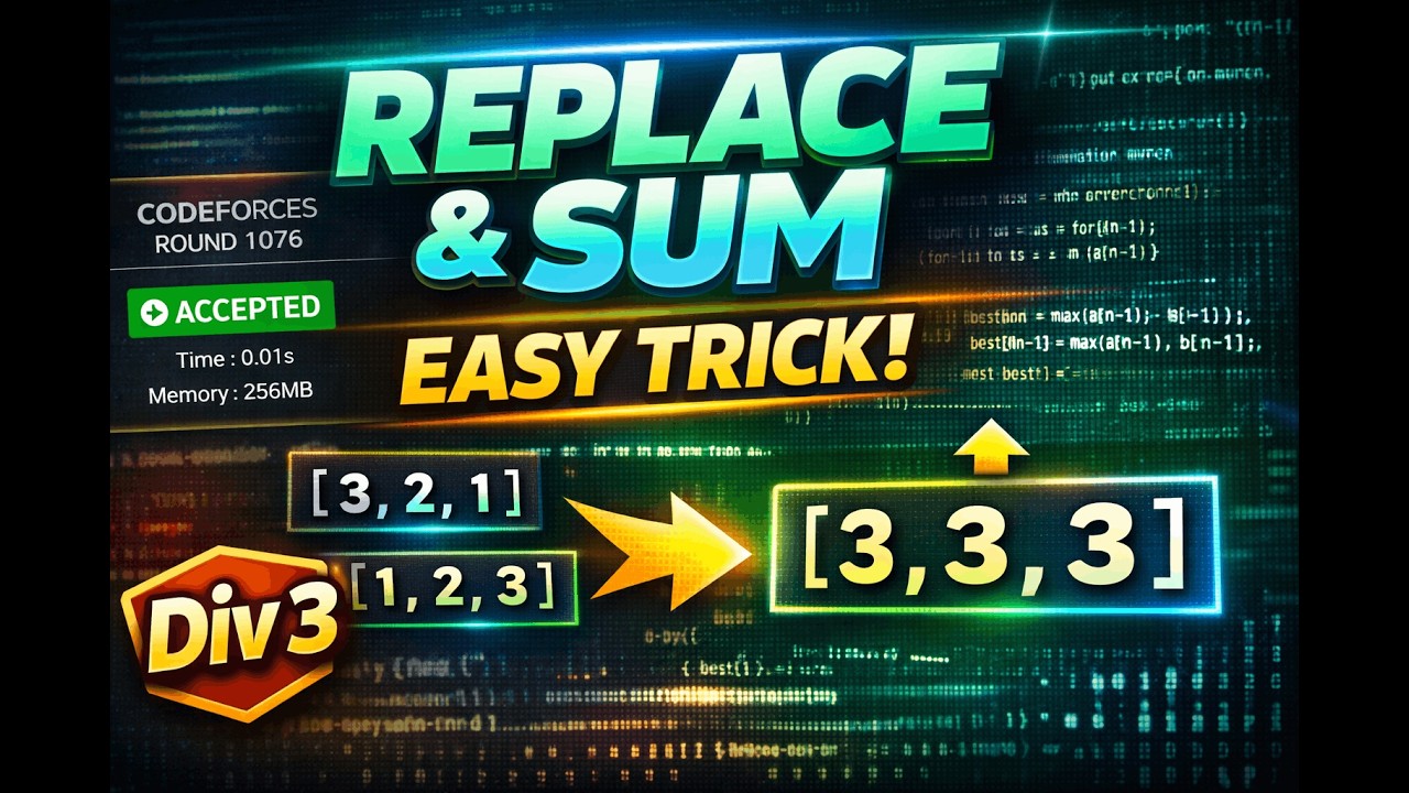 Codeforces Round 1076 C Replace and Sum | Greedy + Prefix Sum Explained (Div 3) | C++ Tutorial