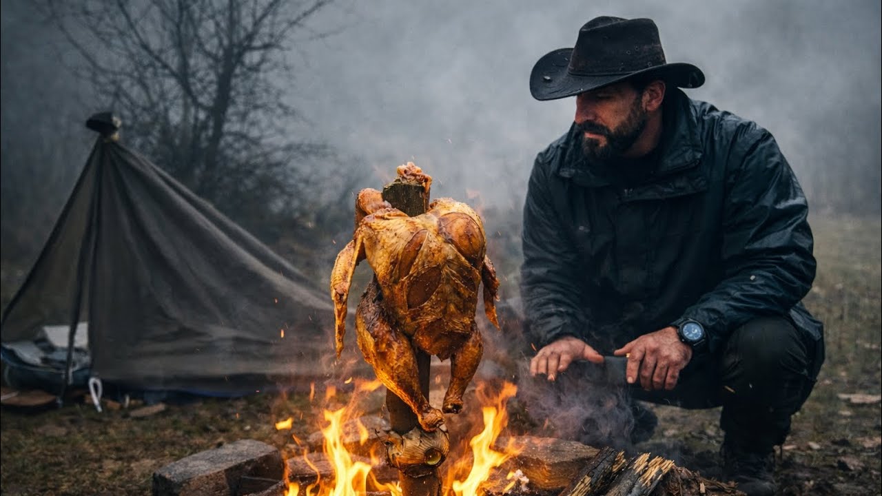 SOLO CAMPING in the Wild | Cooking a Whole Chicken on Fire 🔥