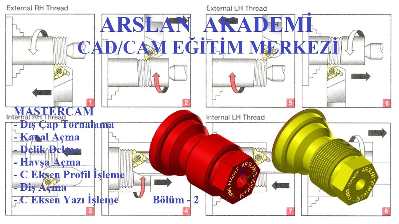 59 - MASTERCAM 2021 TORNALAMA - KANAL AÇMA - C EKSEN DELİK DELME - DİŞ AÇMA - YAZI İŞLEME - 2