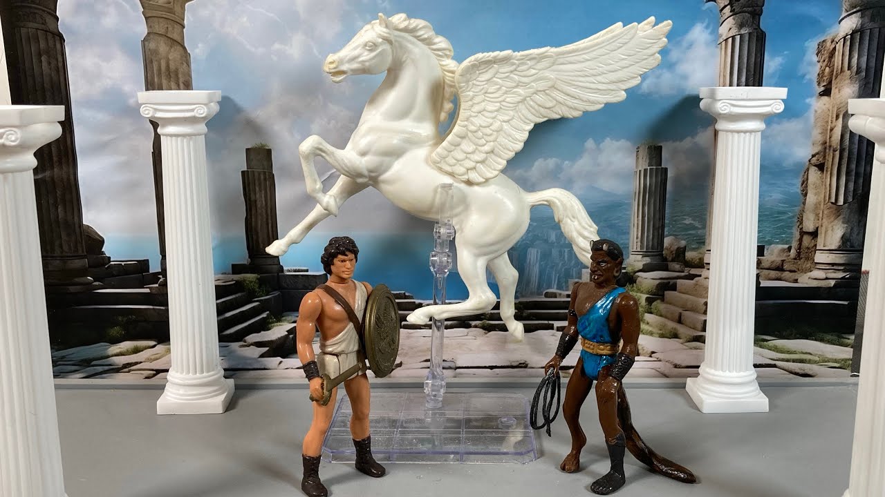 Clash of the Titans Mattel 1981 Perseus, Pegasus and Calibos Action Figures Ray Harryhausen Diorama