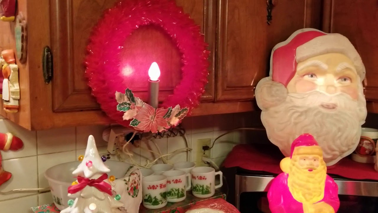vintage xmas decor display in kitchen