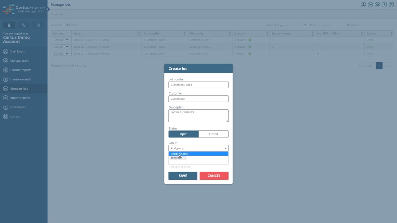 Tutorial 5: Manage lots with Certus Software