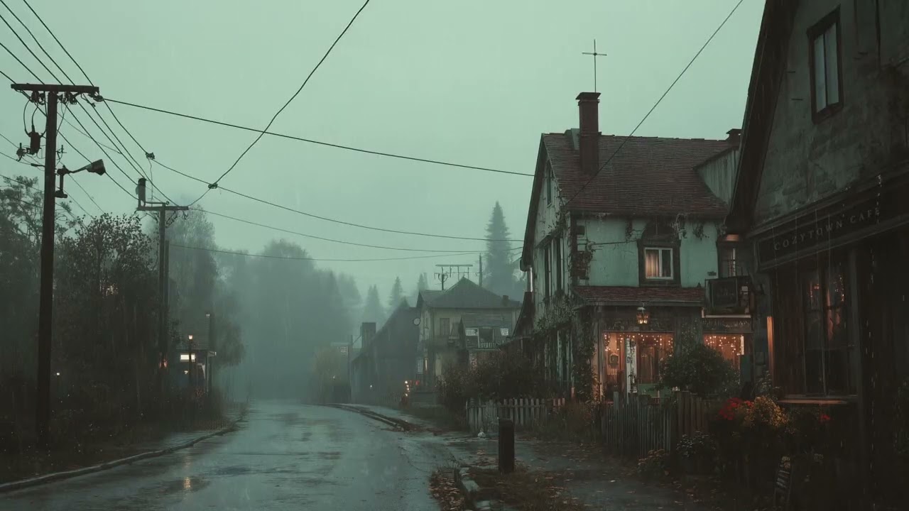 Small Town Ambience, Rain Sounds For Sleeping, Cozy Rain ASMR 🌧️🕯️