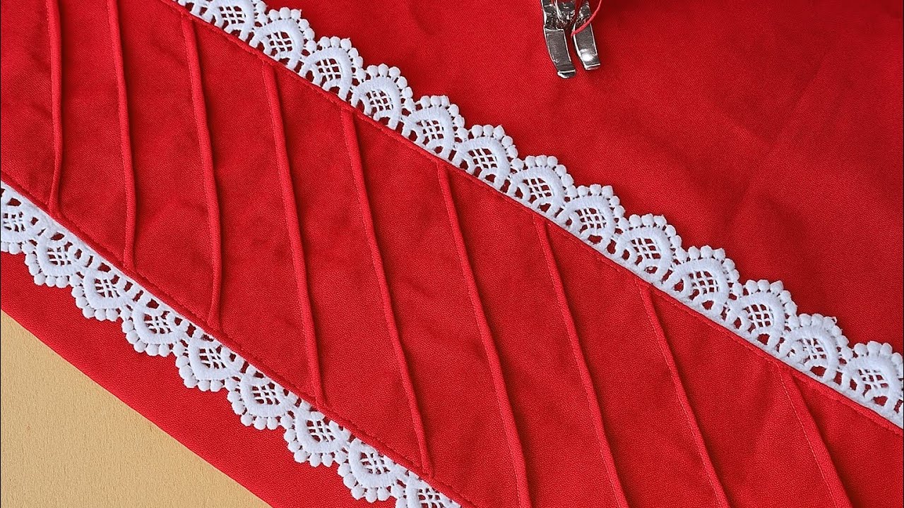 Pintex and lace trouser design cutting and stitching||Palazzo pant design with lace and pintex