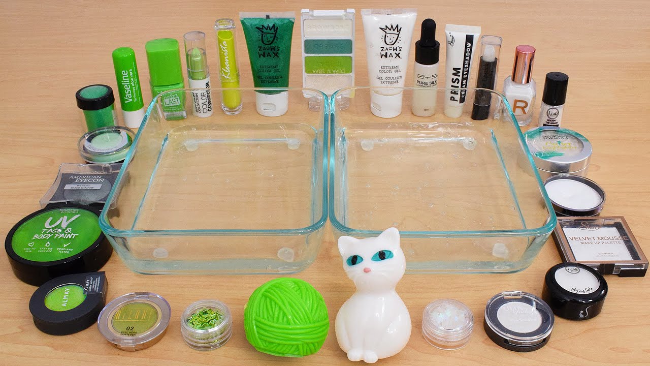 Green vs White - Mixing Makeup Eyeshadow Into Slime ASMR 325 Satisfying Slime Video