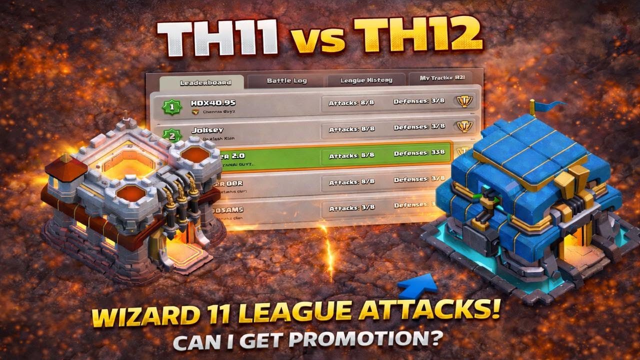 👉 TH11 vs TH12 🔥 Wizard League | Last 4 Attacks!