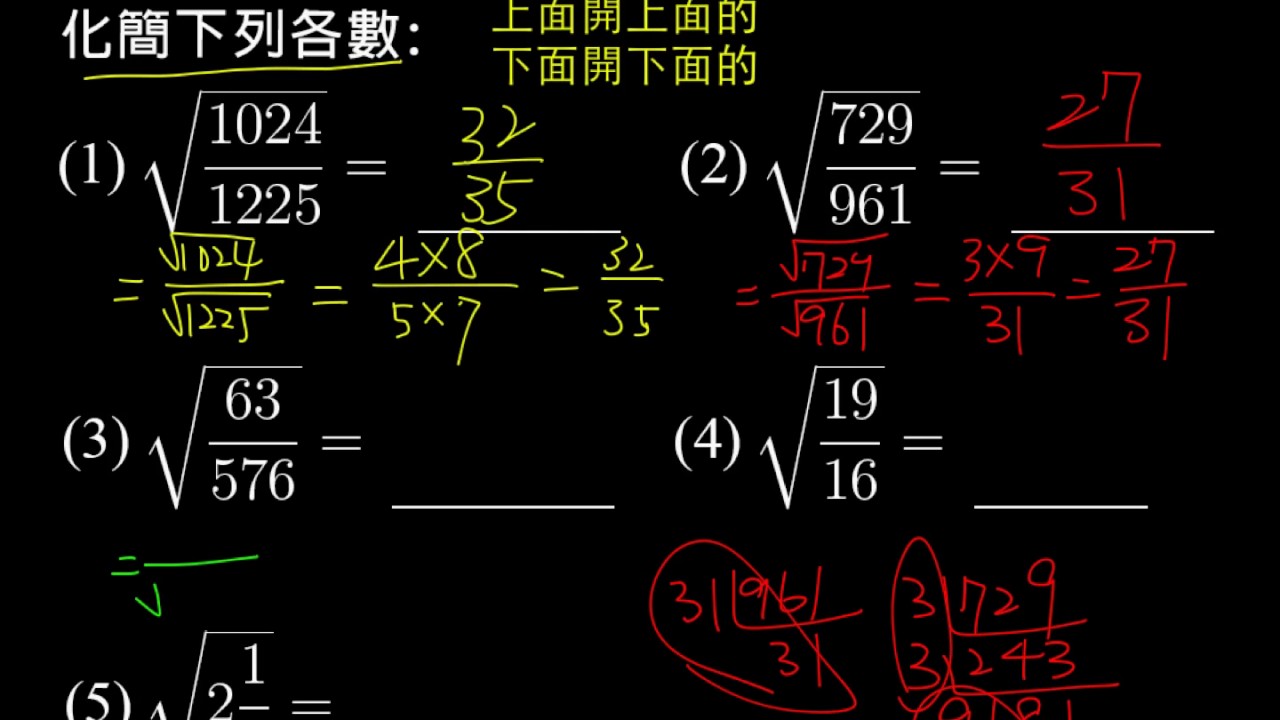 【例題】根號求值：分數型開平方