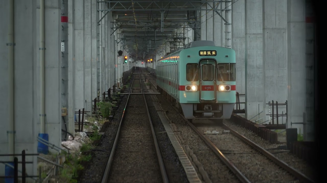 【博多訛りの女性車掌さん】西鉄電車(二日市駅から福岡天神駅) 　高架完成前 【前面展望】　4K