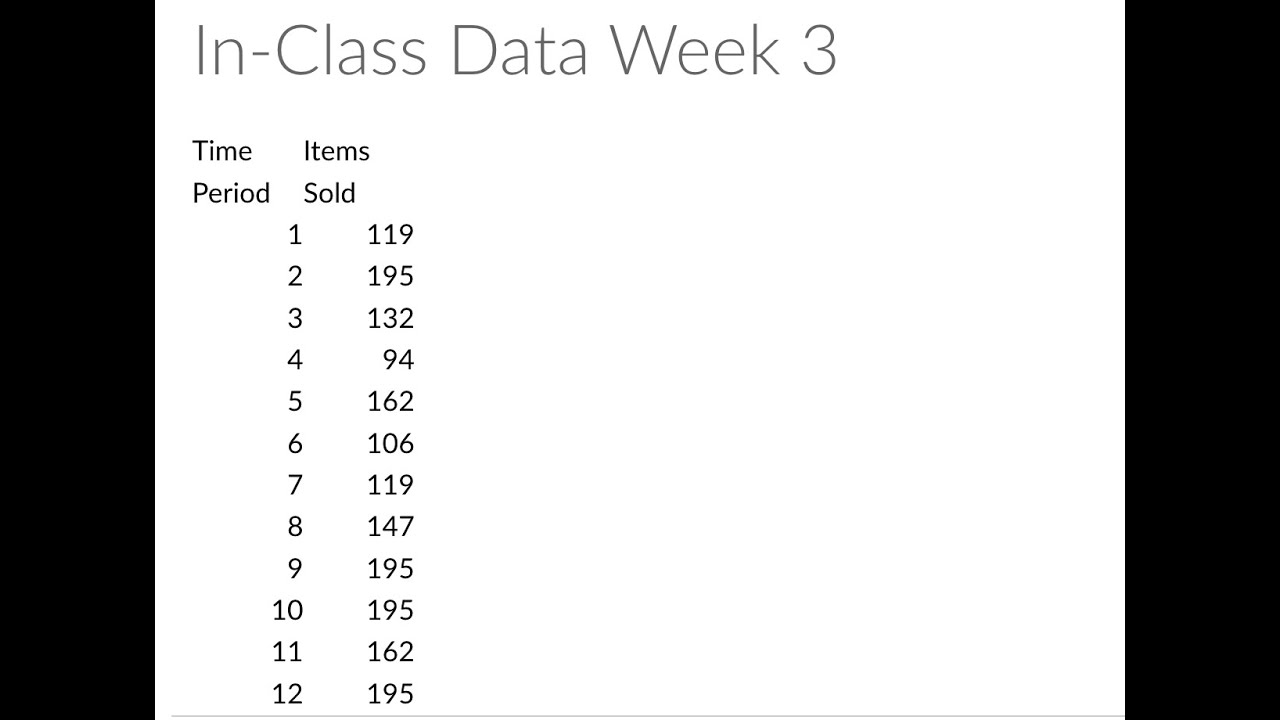 BSE 2510 Operations Management - Video using In-Class Data Week 3