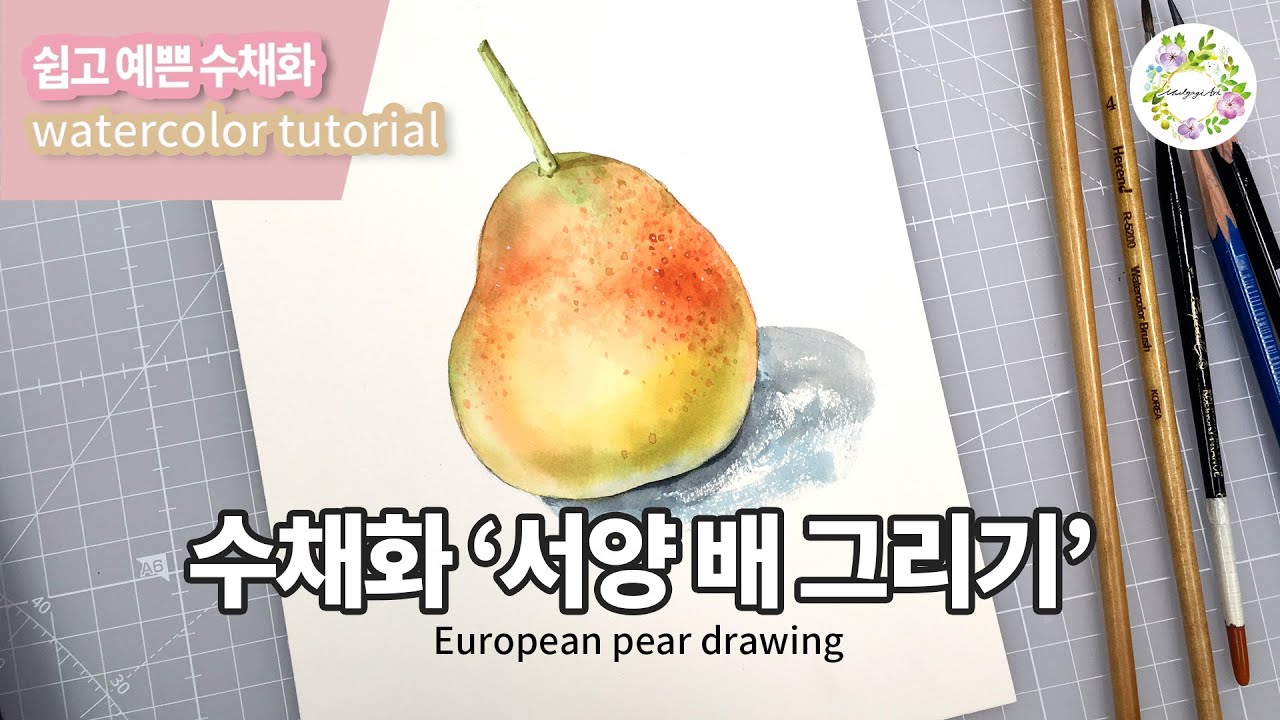 수채화 과일 그리기- 서양배 그리기  - 쉽고 예쁜 수채화 29- European pear drawing - 물고기아트 아뜰리에