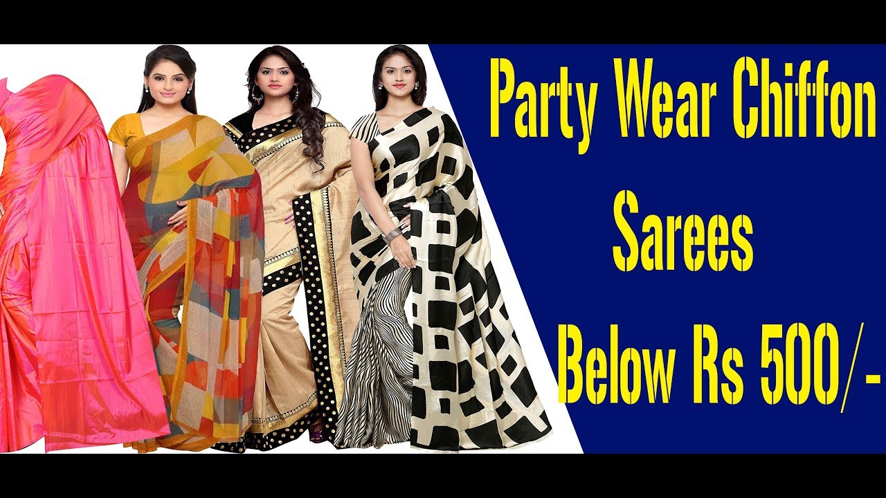 Party Wear Chiffon Sarees With Blouse Below Rs 500 | Trendy Crepe Sarees with Blouse Below Rs 800