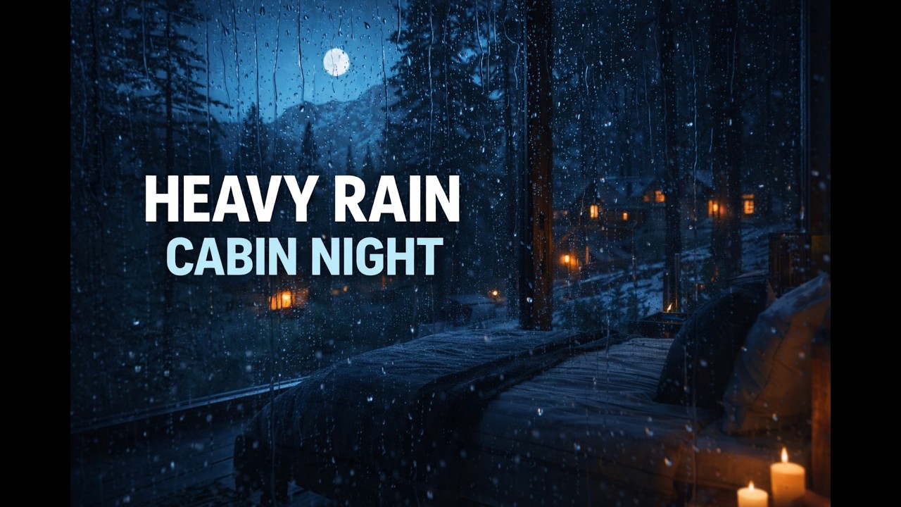 Heavy Rain on Cabin Window | Cozy Forest Night & Moonlight for Deep Sleep