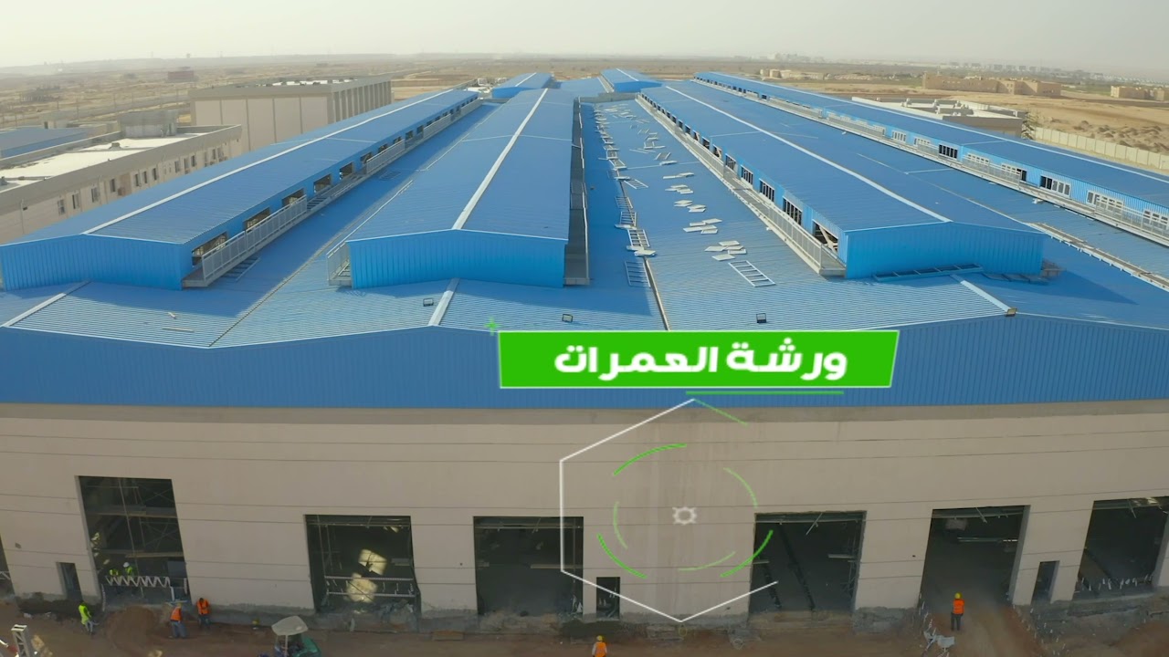 تصوير جوي لأعمال تنفيذ ورشة القطار الكهربائى الخفيف LRT