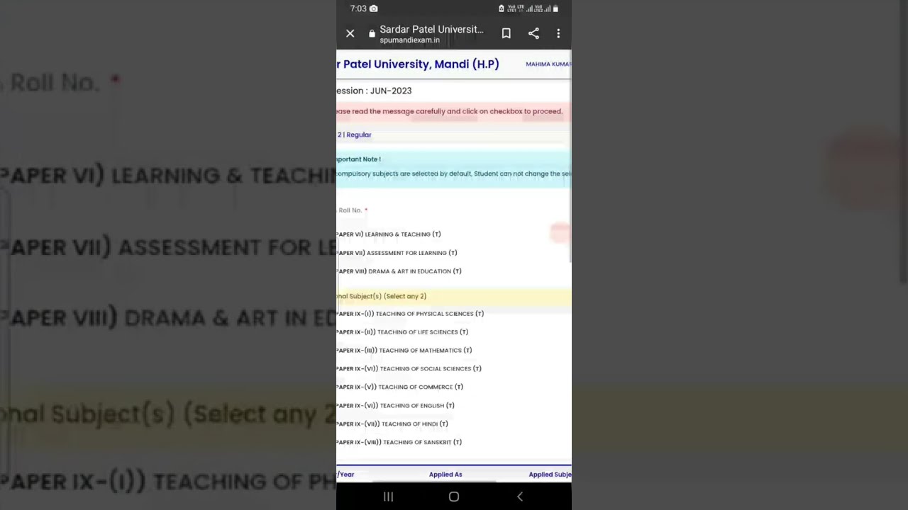 How To Fill SPU Mandi B.ED Second Sem Examination 2023