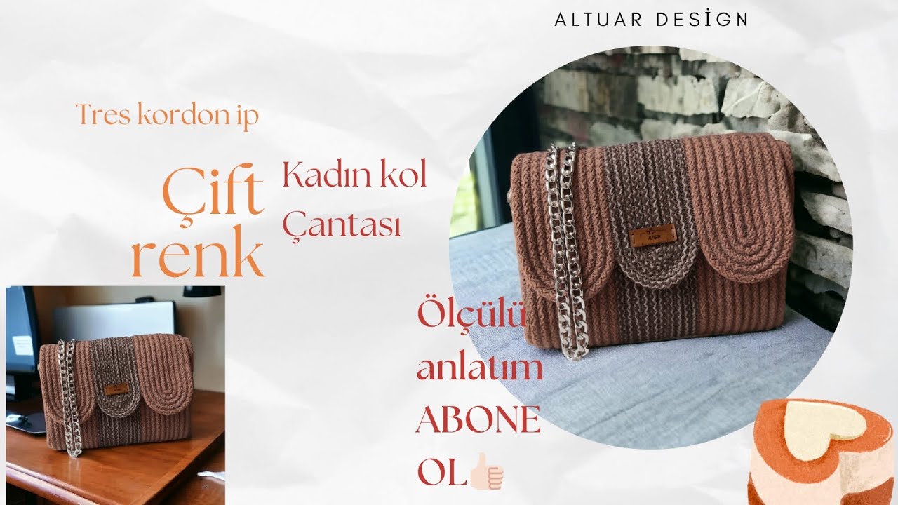 Kordondan çift renkli çanta yapımı ölçülü anlatım hasır halat çanta yapımı/ making a bag from cord