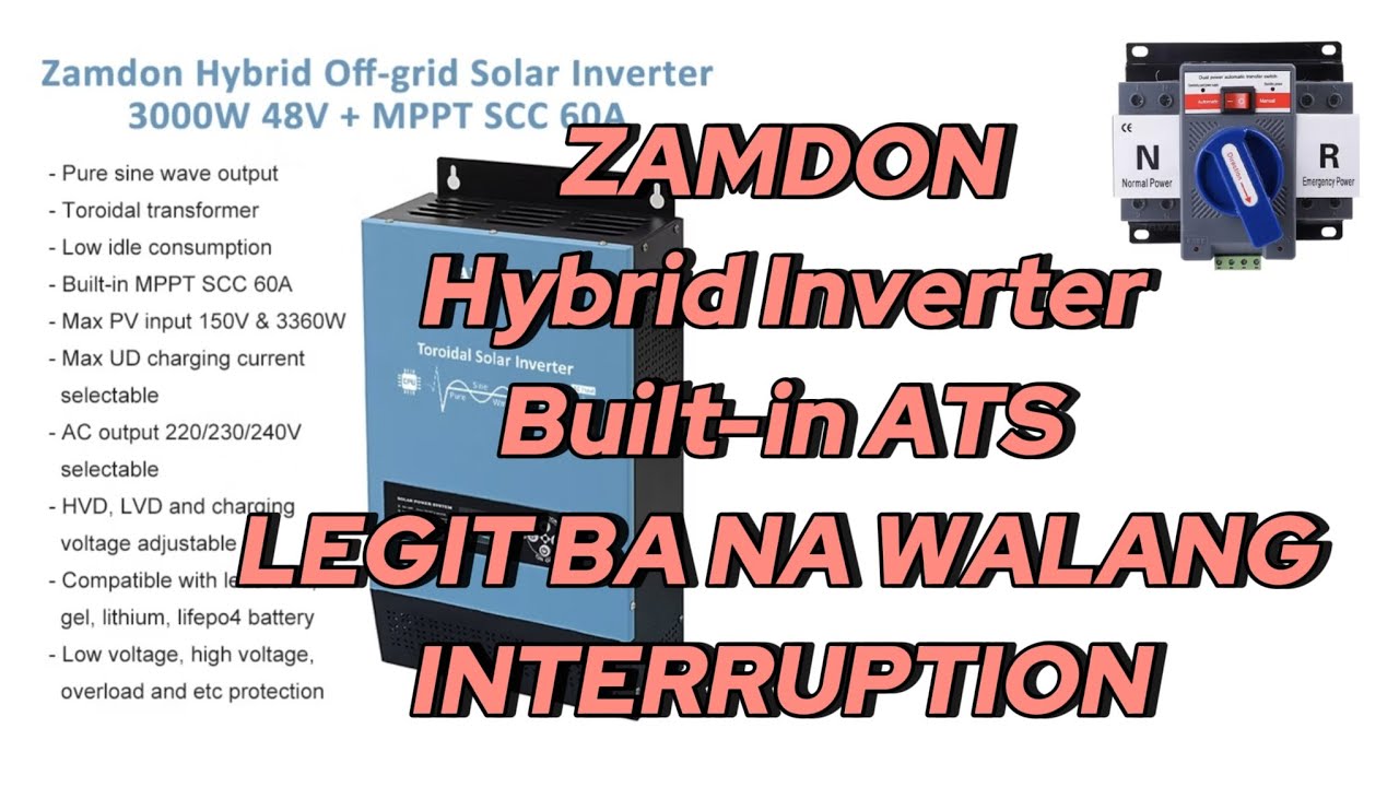Solar DIY Zamdon Hybrid Inverter Builtin ATS NO INTERRUPTION Test