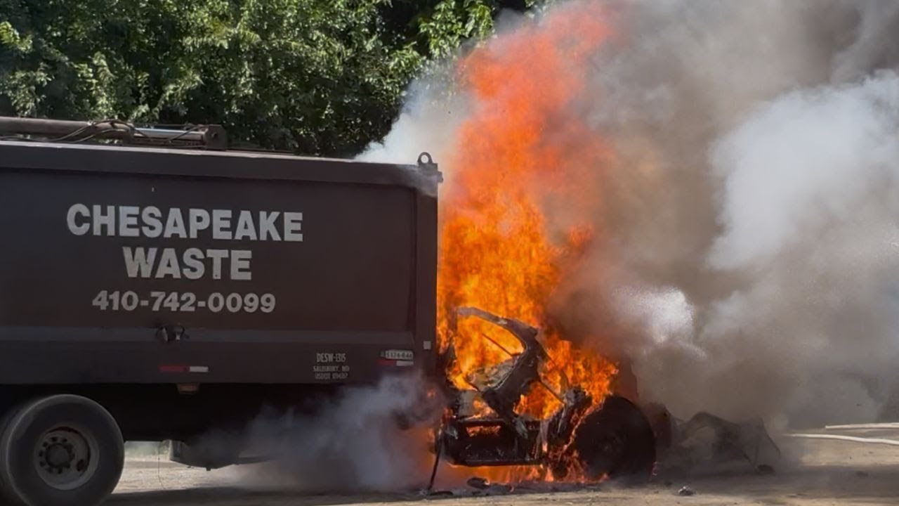 Garbage truck fire in Cambridge, Maryland