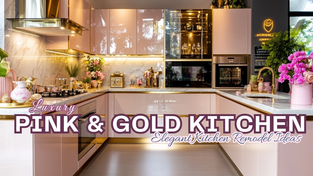 Luxury Pink & Gold Kitchen Makeover | Elegant Kitchen Remodel Ideas