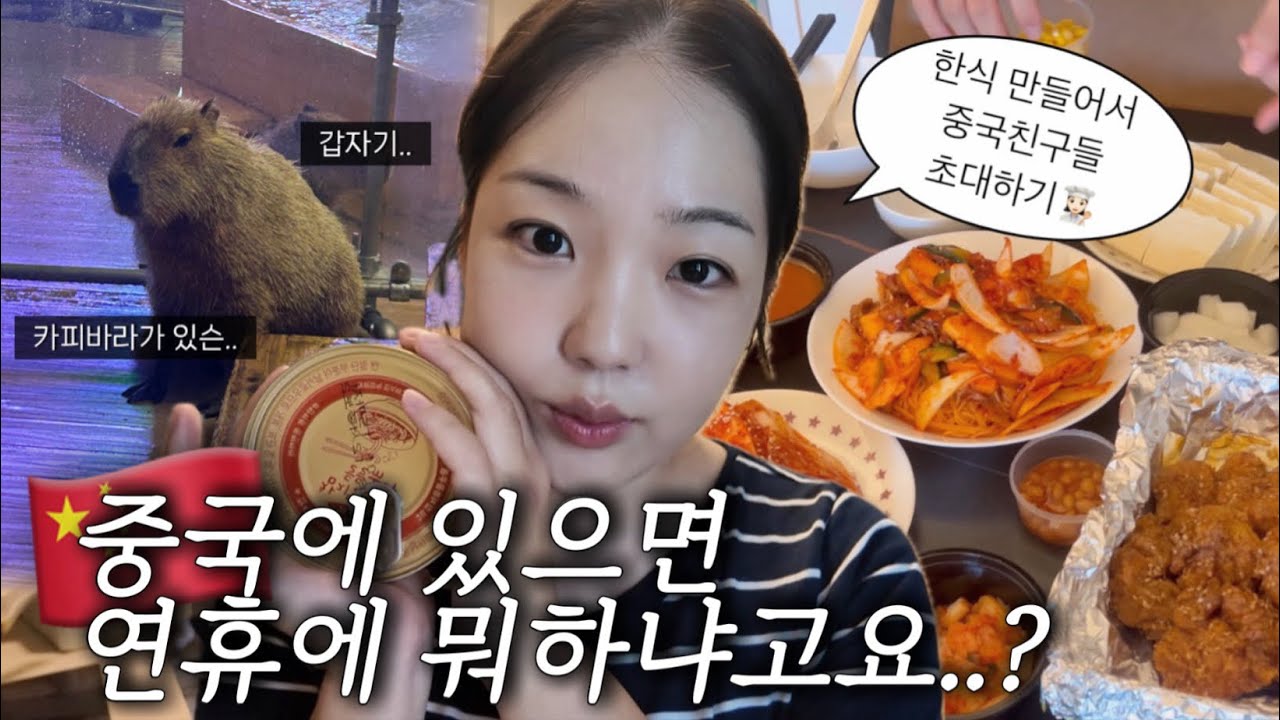 ⚠️공사주의(?) 중국에서 보내는 연휴 브이로그 | 한중커플 | 중국인 친구들한테 한식 만들어주기🥘 | 갑자기 카피바라 본 날