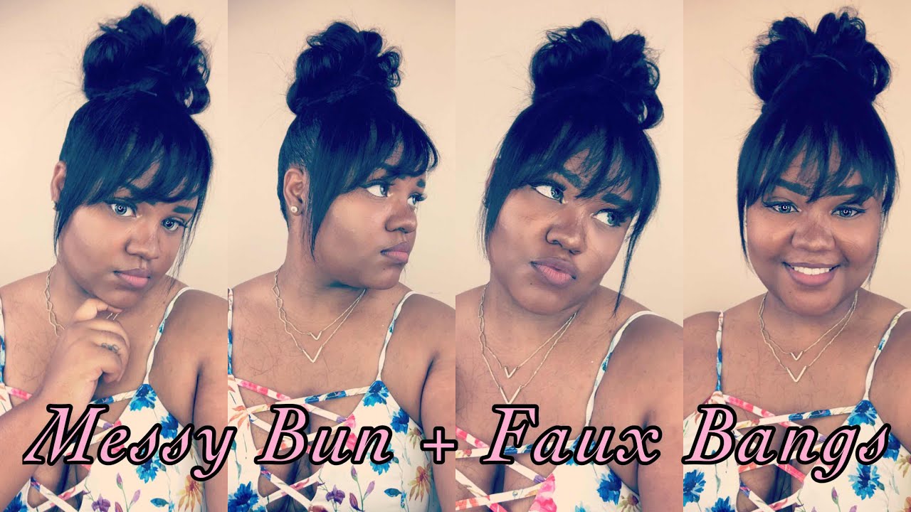 Messy Bun + Faux Bangs NO GLUE, NO CLIP INS, NO SEW! ft. iWish Hair