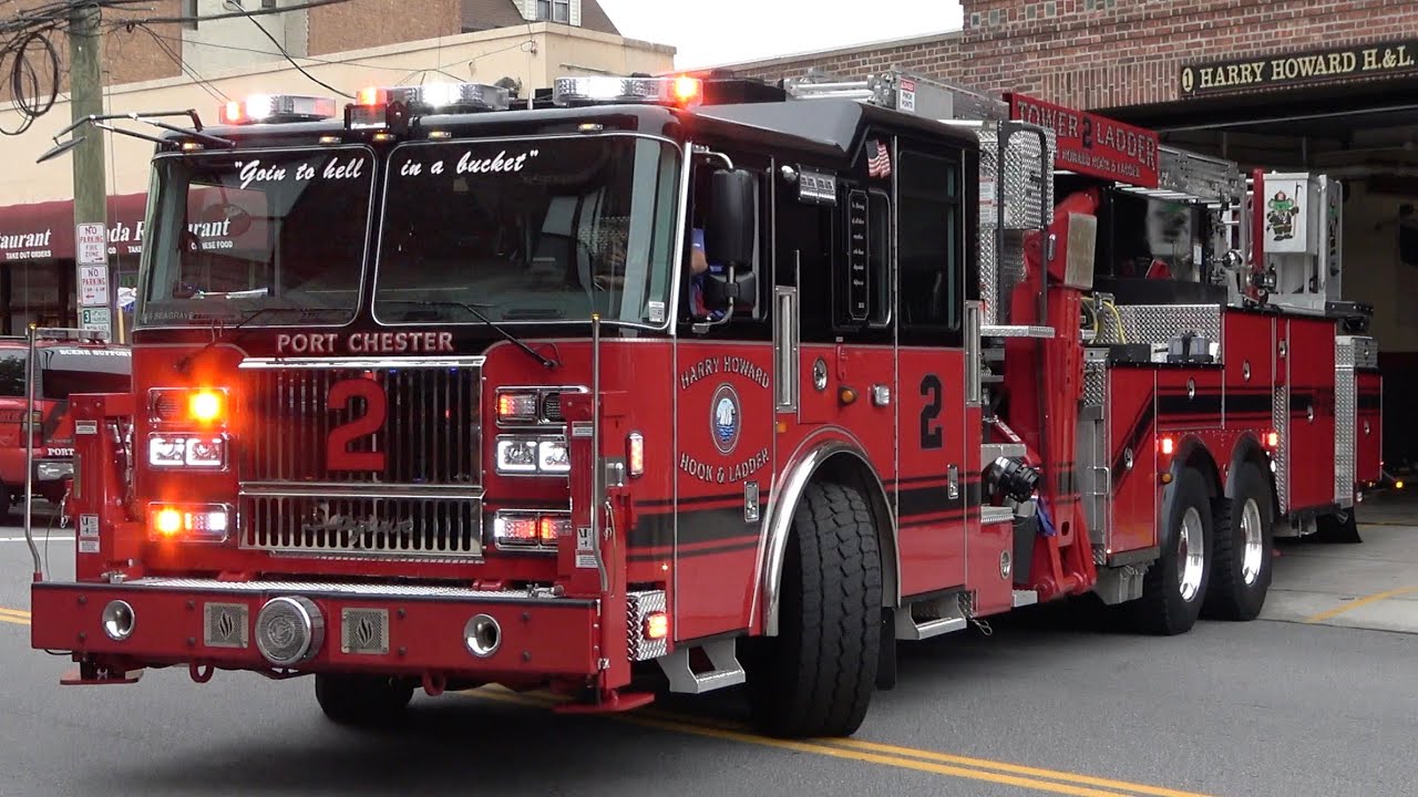 Port Chester FD Tower Ladder 2 & Rescue 40 Responding