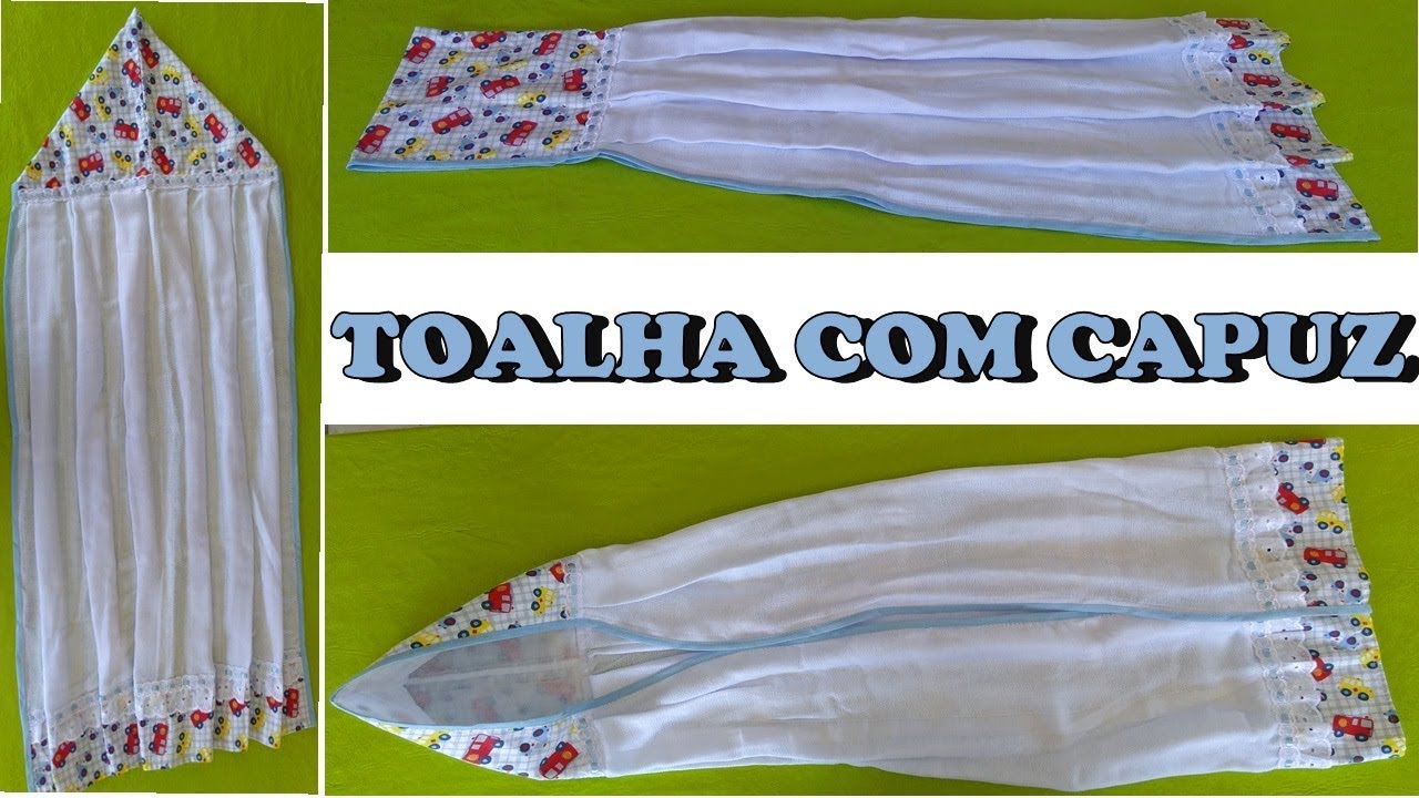 TOALHA DE FRAUDA COM CAPUZ E BARRA  EM TRICOLINE /PASSO A PASSO