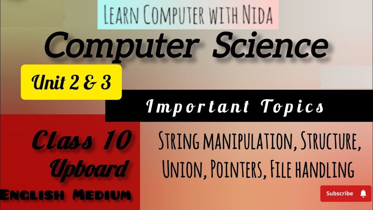 Class 10 Computer UpBoard | String Manipulation, Structure, Union, Pointers, File handling in C