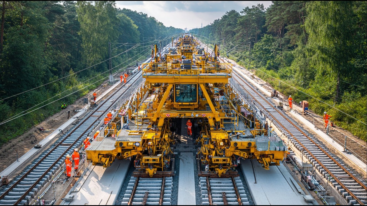Incredible Track Laying Machine Builds Rail Lines Fast. Modern Railway Infrastructure Explained.