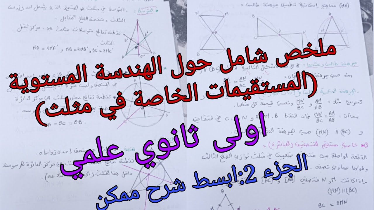 ملخص حول الهندسة المستوية:المستقيمات الخاصة في مثلث  رياضيات للسنة الاولى ثانوي علمي