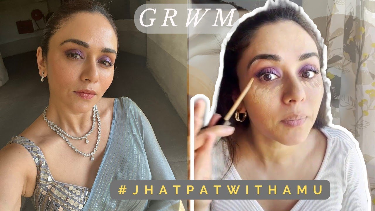 #jhatpatwithamu | Amruta Khanvilkar | Easy makeup | minimalistic | #grwm | makeup| #purpleeyeshadow