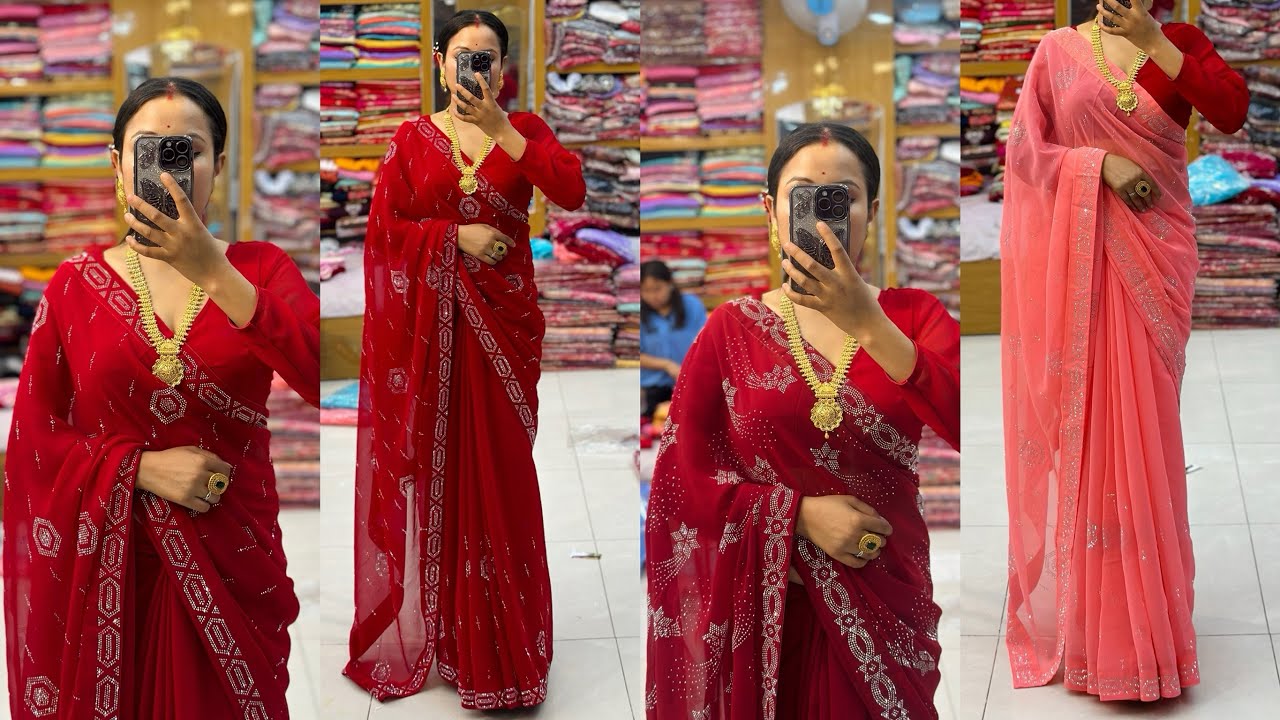 High Quality Stone Work Sari With Blouse // Use Without Fals
