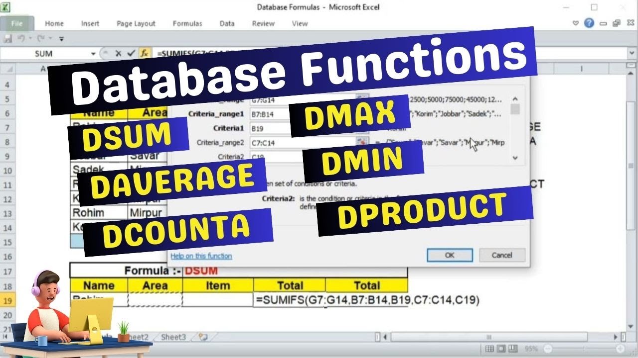Excel Database Functions | DSUM , DAVERAGE , DCOUNT , DMAX , DMIN , DPRODUCT