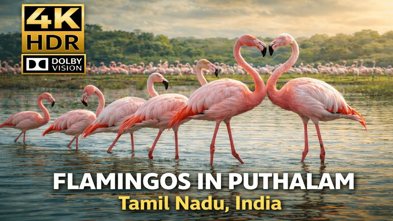 Flamingos of Puthalam, Tamil Nadu 🇮🇳 | 4K Wildlife Aerial | Cinematic View