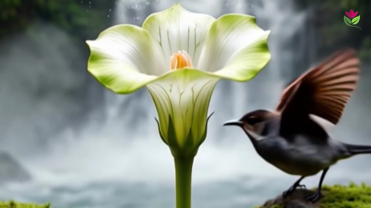 Kampong Flowers Bloom Near the Waterfall_ Relexing Music.🌷🌺🎶