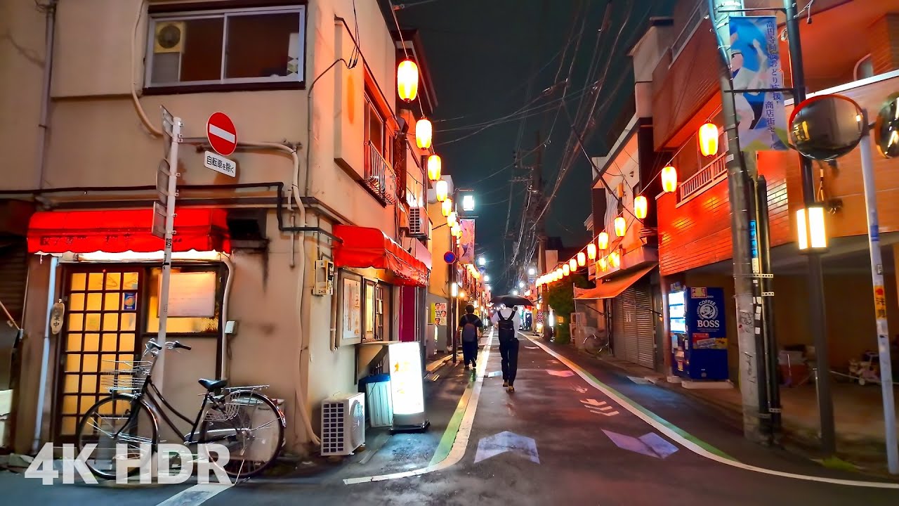 [ASMR] Rainy Night Walk in Koenji Tokyo | Relaxing Natural City Ambience | Japan | 4K/HDR