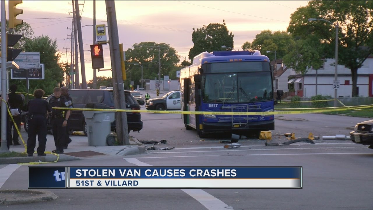 Stolen van causes chain reaction crash at 51st and Villard