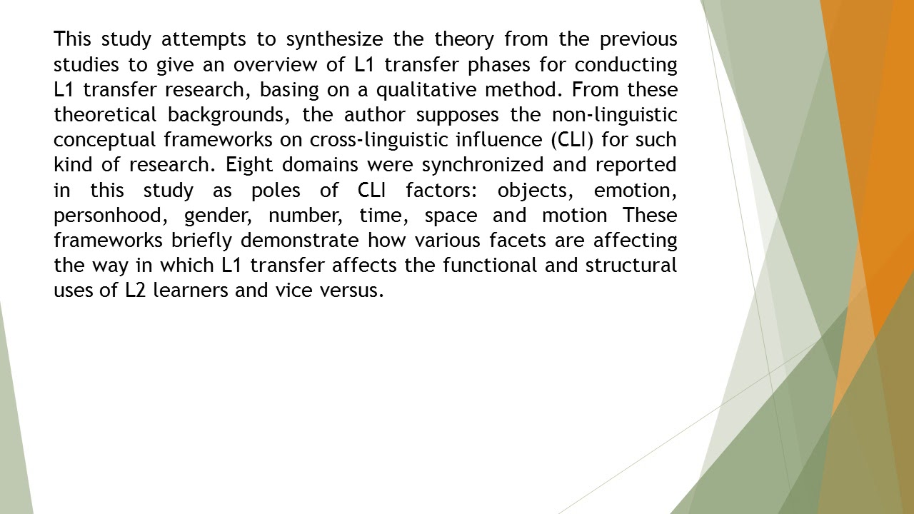 Applying Non Linguistic Frameworks for Investigating the Language Transfer IJELLS 2020 94 231 243