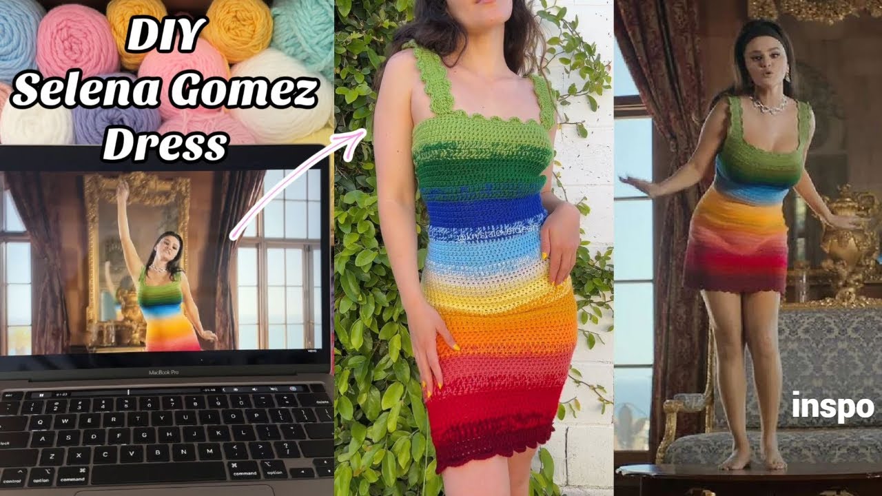 Selena Gomez Crochet Dress Tutorial ｜Oscar de la Renta Inspired Crochet Rainbow Dress
