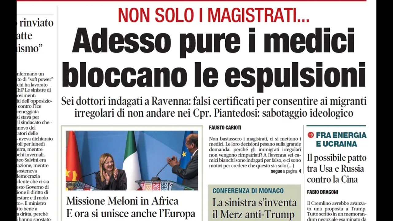 RASSEGNA STAMPA 14 FEBBRAIO 2026. QUOTIDIANI NAZIONALI ITALIANI  PRIME PAGINE DEI GIORNALI DI OGGI
