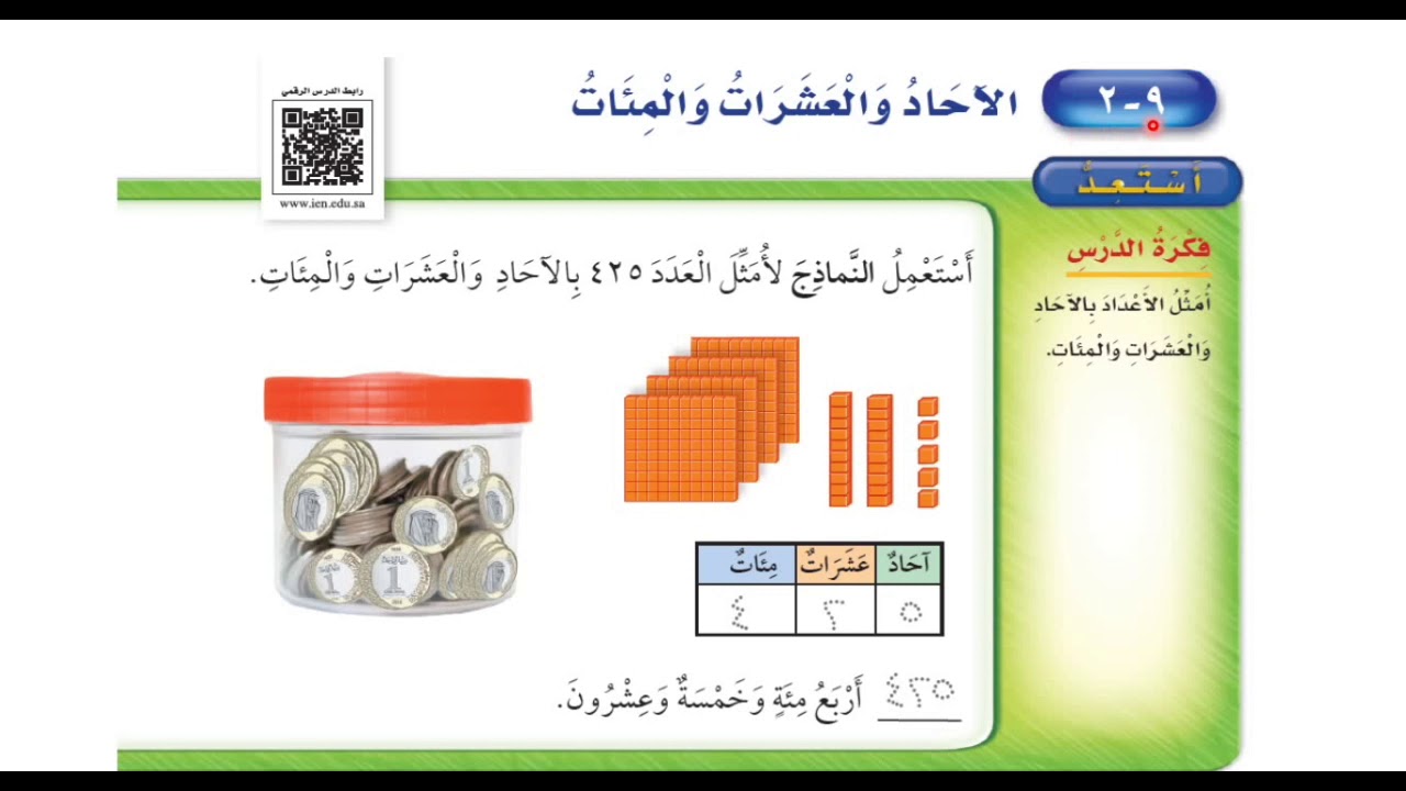 الآحاد والعشرات والمئات - ‏رياضيات الصف الثاني ابتدائي الفصل الثالث