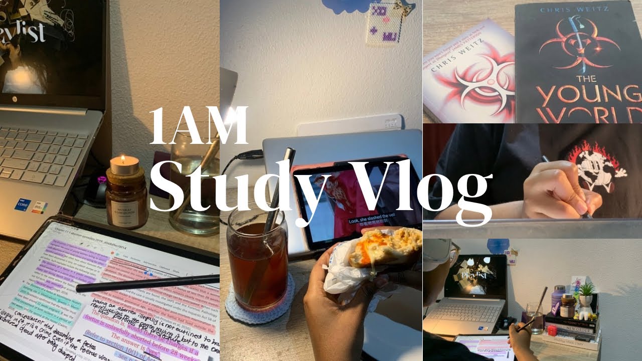 1am Study Vlog 🍒 | Studying, food, tea mix🍵, book unboxing 📚