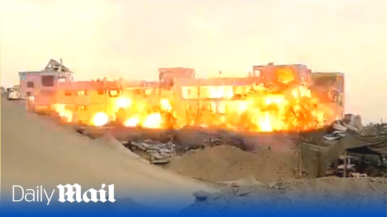 Israeli demolition team blow up Hamas Parliamentary Building in Gaza City