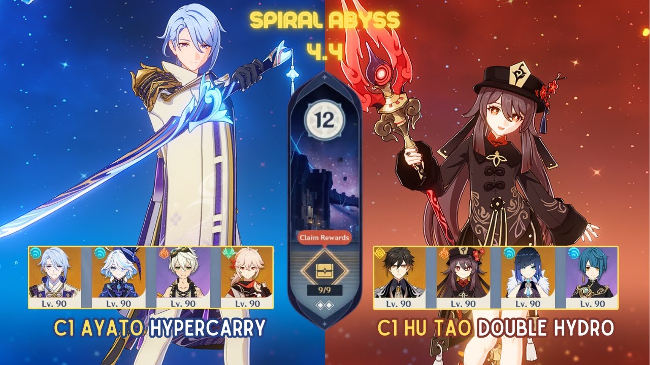 C1 Ayato Hypercarry & C1 Hu Tao Double Hydro! | Spiral Abyss 4.4 Floor 12 - 9 Stars | Genshin Impact