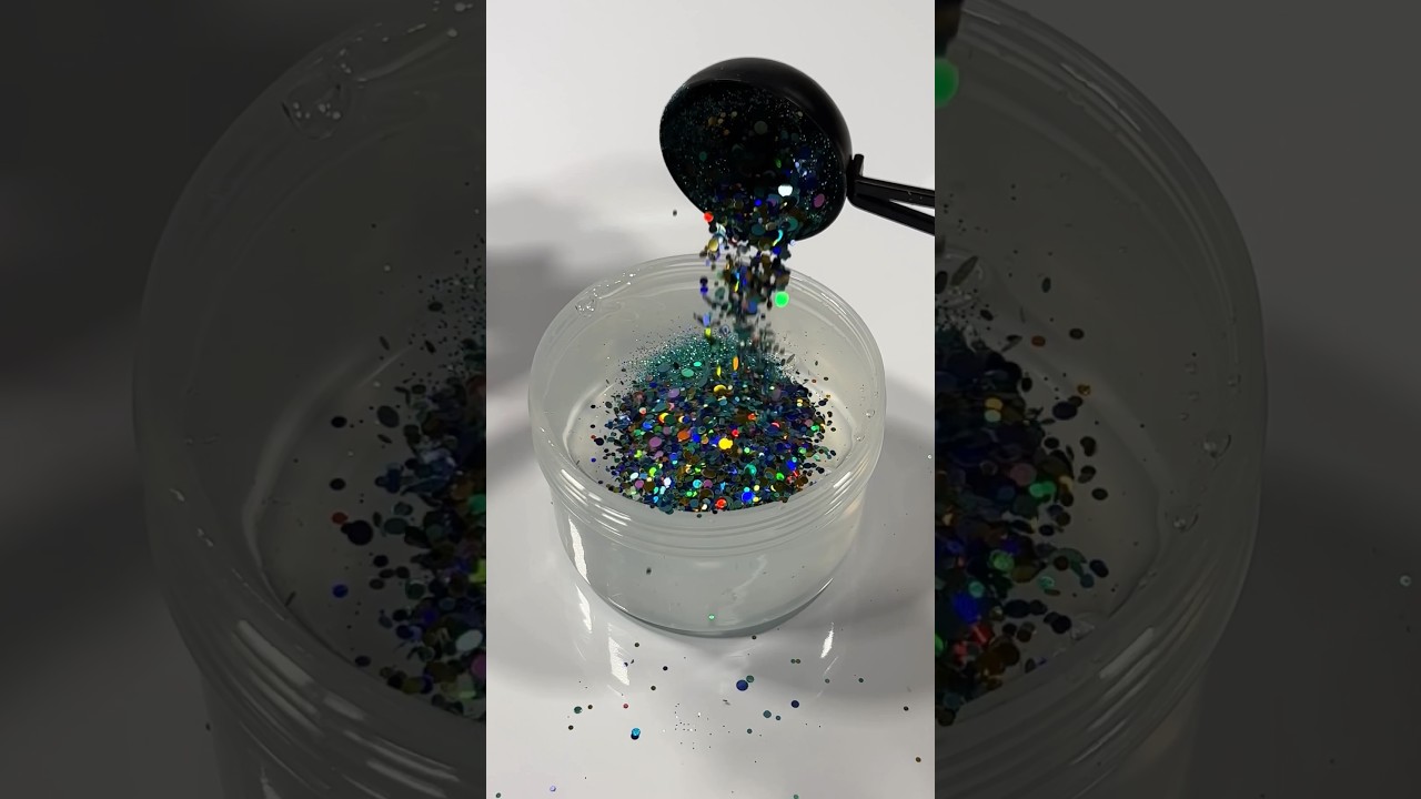 Adding glitter to clear slime #satisfying #asmrvideos #slimemixing #asmr #slimevideos #clearslime