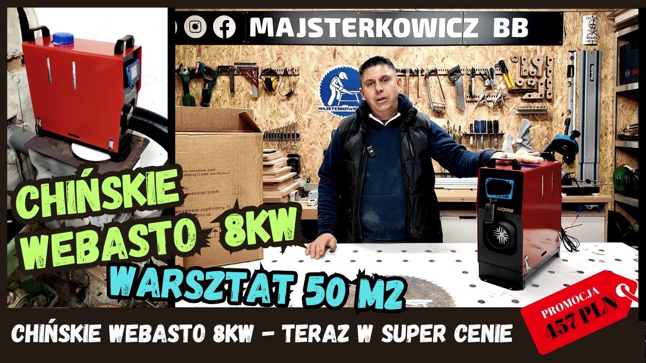 Chińskie webasto 8 kW w warsztacie 50 m2 - TEST maksymalnej temperatury | WARSZTATOWY VLOG