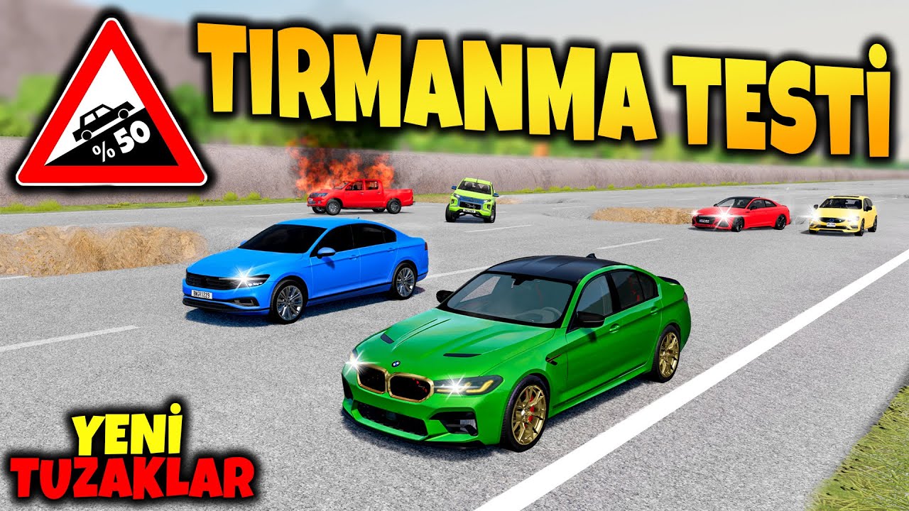 TIRMANMA TESTİ // ARABALAR YANDI // ÇILGIN DENEY // BeamNG.drive // HARD Crash