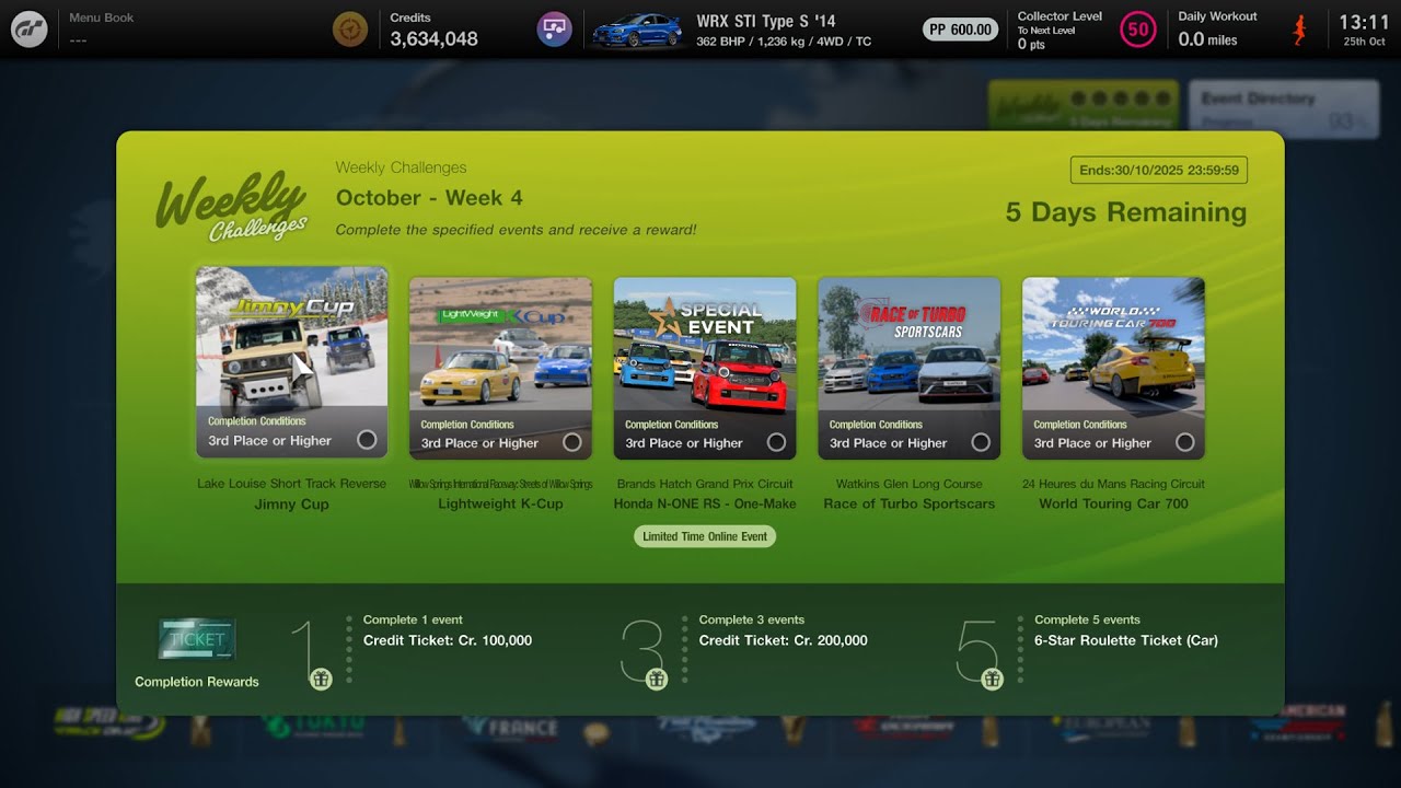 Gran Turismo 7 (Ps4)| Weekly Challenge 2025 October Week 4 All Events
